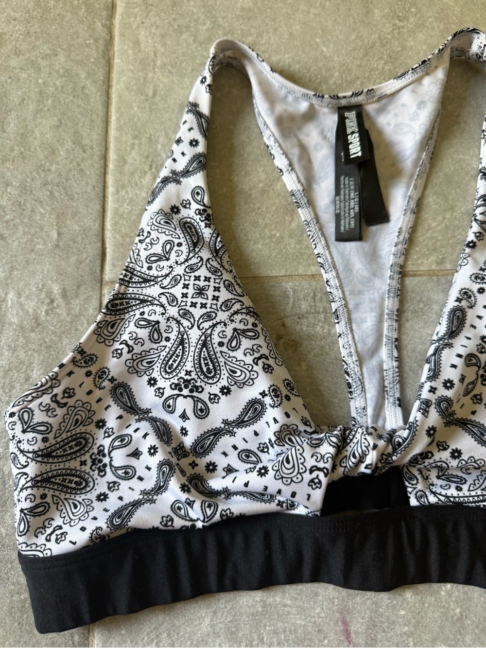 PINK Victoria's Secret Black and White Paisley Racerback Sports Bralette